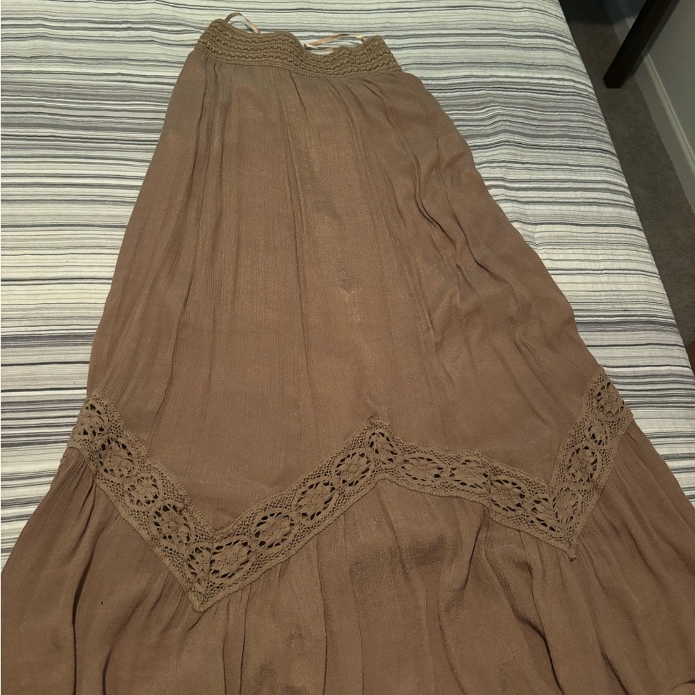 Brown Tiered A-Line Maxi Skirt for Casual Wear